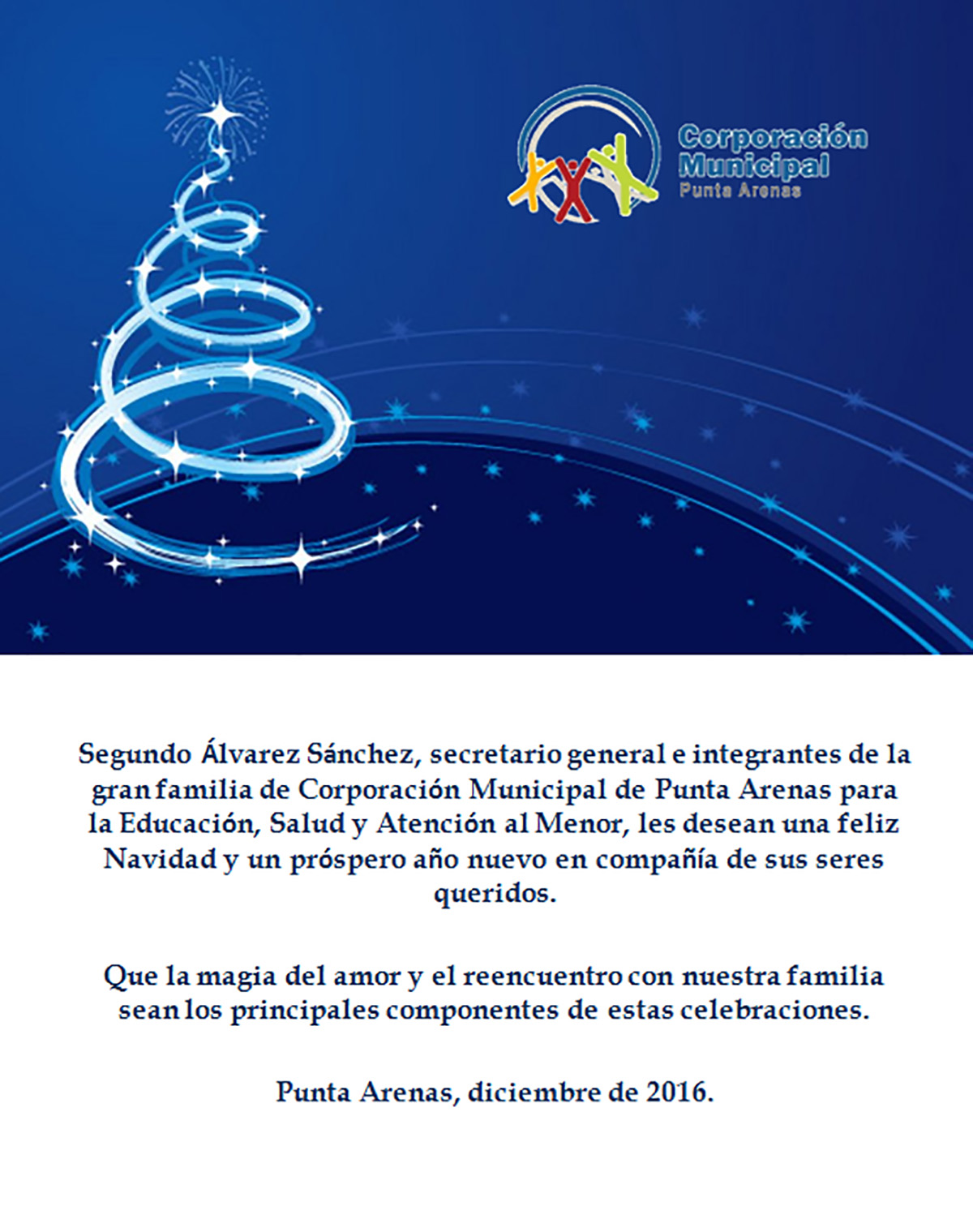 Saludos navideño de la Corporación Municipal de Punta Arenas