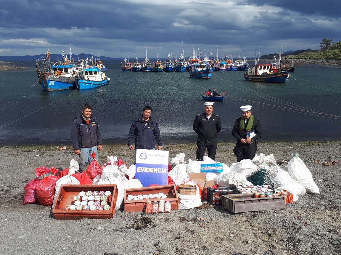 Centolla, pulpo y redes fueron incautadas por SERNAPESCA en Bahía Mansa al sur de Punta Arenas