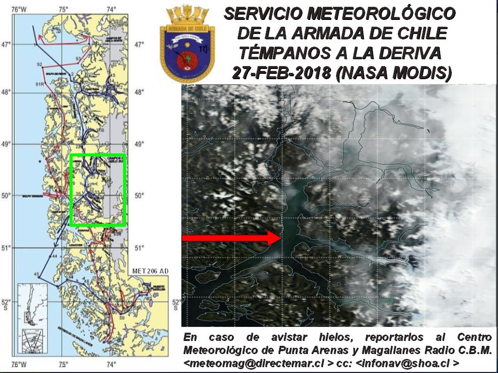 El SMA reporta hielos a la deriva en el canal Wide en Ultima Esperanza