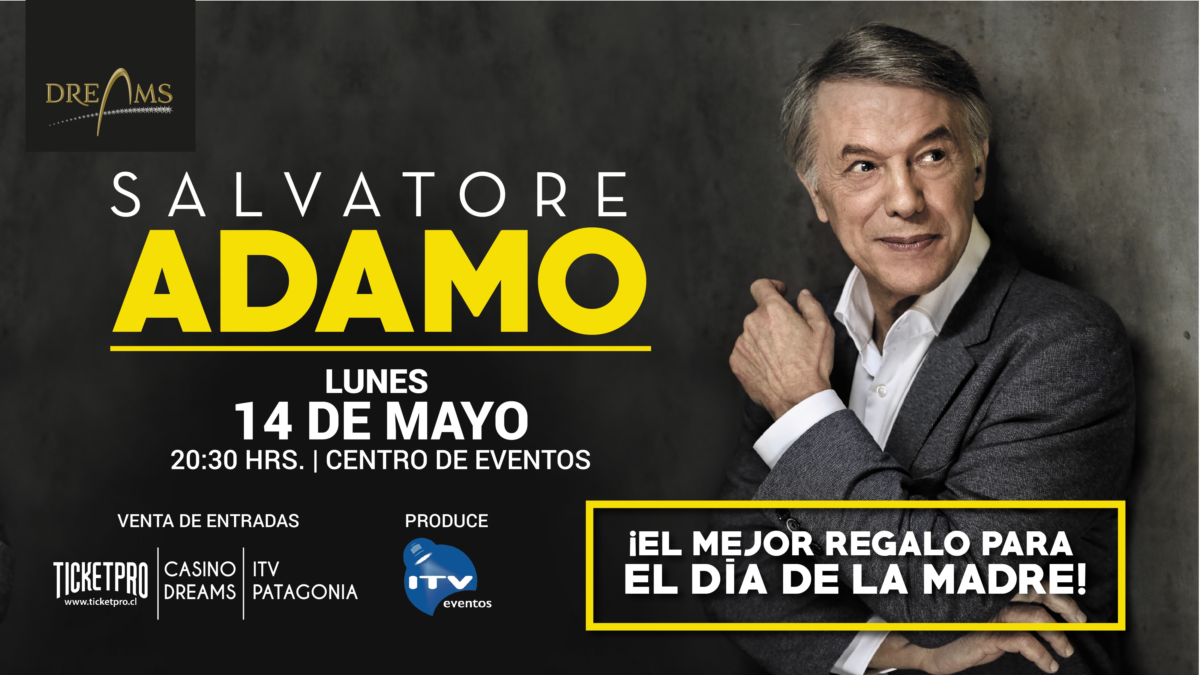 El domingo 13 de mayo se presenta Salvatore Adamo en Casino Dreams de Punta Arenas