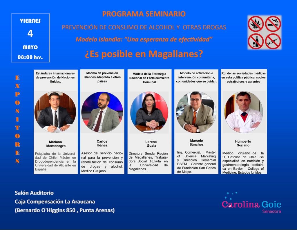 Seminario sobre Prevención del Consumo de Drogas se efectuará en Punta Arenas el 4 de mayo