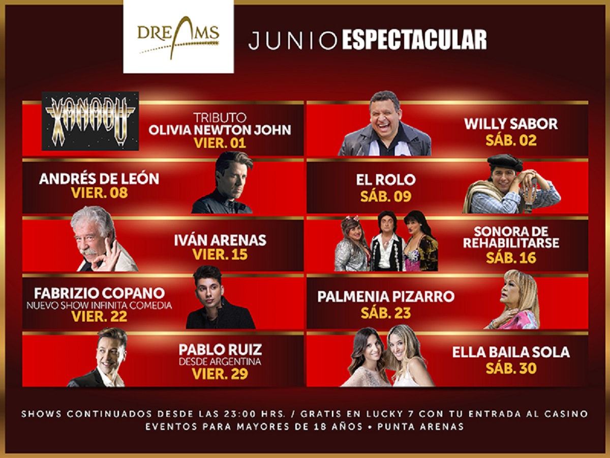 Prepárate para la cartelera de espectáculos del mes Junio en Dreams Punta Arenas