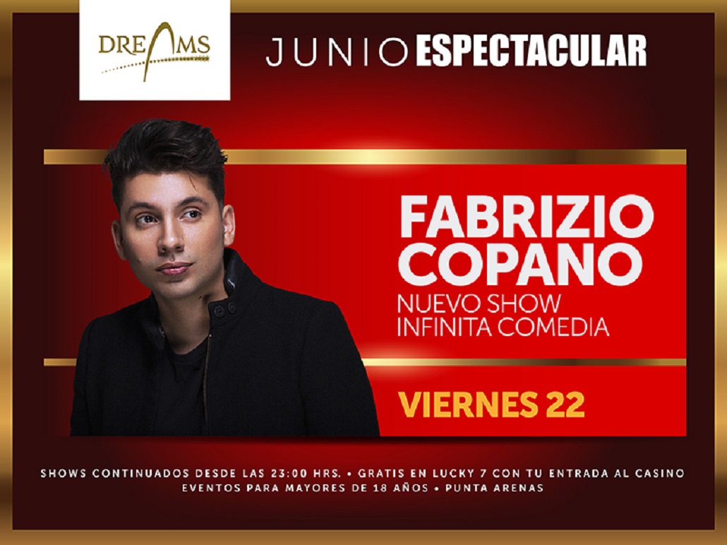 Fabrizio Copano se presenta el 22 de junio en Casino Dreams de Punta Arenas