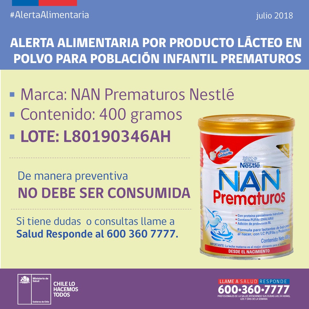 Alerta alimentaria nacional y regional con producto NAN Prematuros