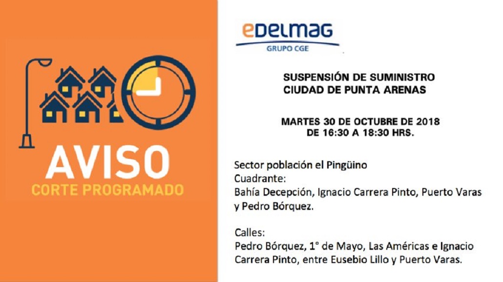 Hoy interrupción programada de suministro eléctrico en Punta Arenas