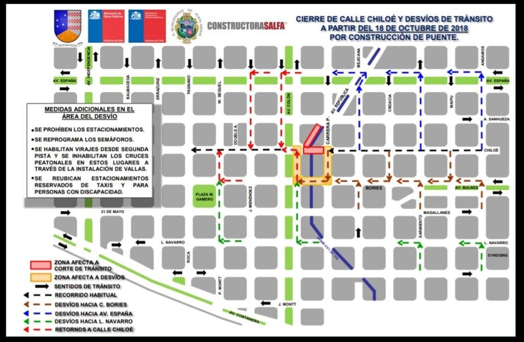 Cierran calle Chiloé entre Ignacio Carrera Pinto y avenida Colón por trabajos de construcción del nuevo puente
