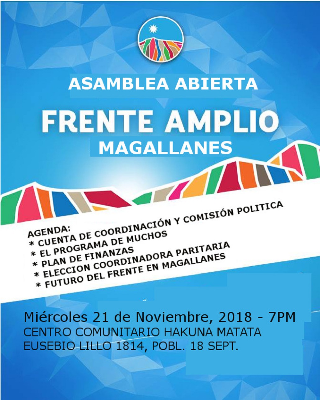 Ultima asamblea política del Frente Amplio durante 2018 en Magallanes se efectuará el 21 de noviembre