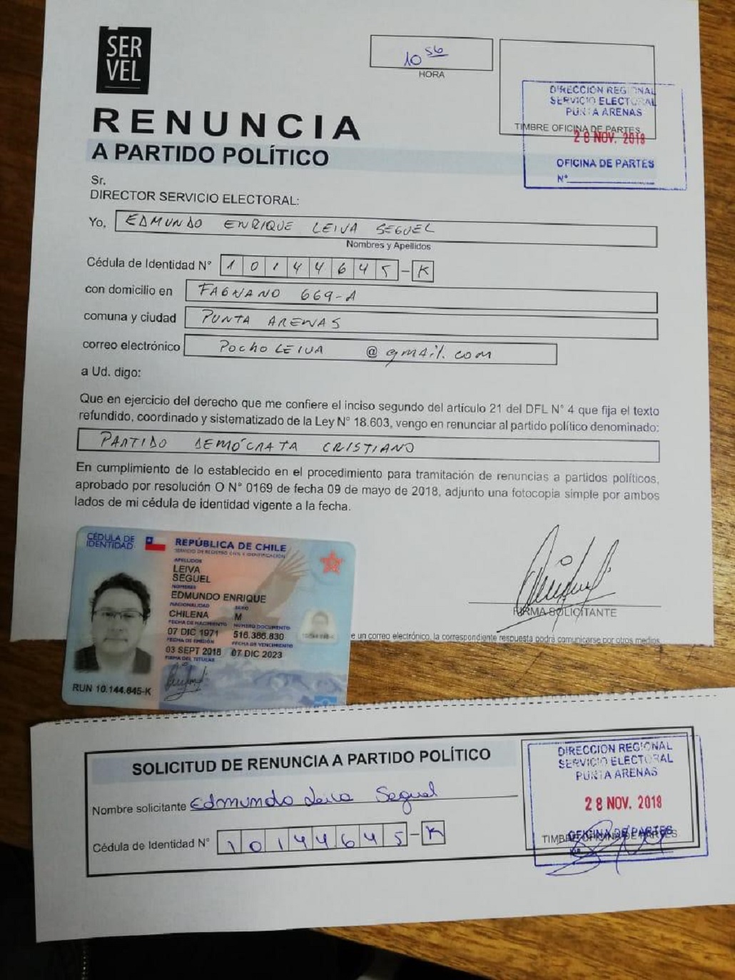 Dirigente Edmundo «Pocho» Leiva renuncia al PDC de Magallanes