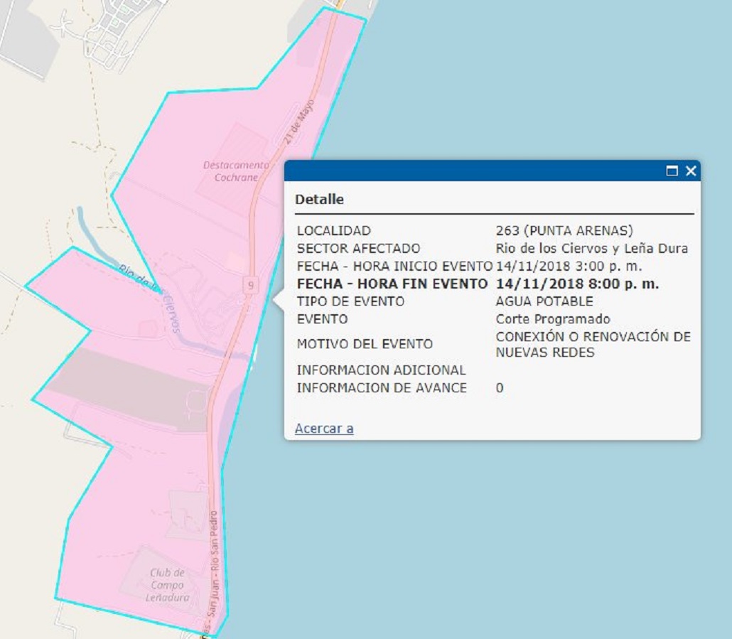 AGUAS MAGALLANES informa corte de suministro de agua hoy en Punta Arenas