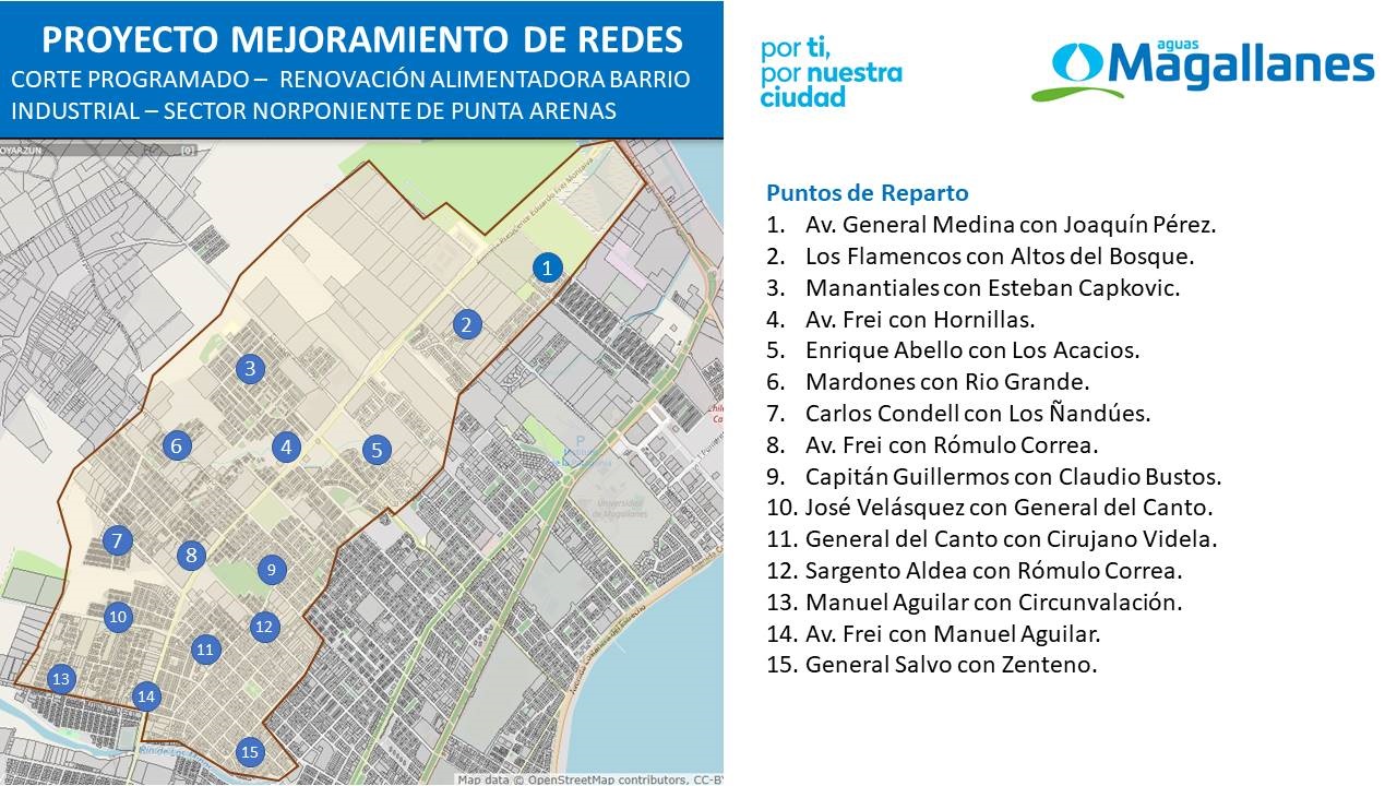 Cortes programados de agua potable realizará este fin de semana AGUAS MAGALLANES por trabajos de mejoramiento de redes