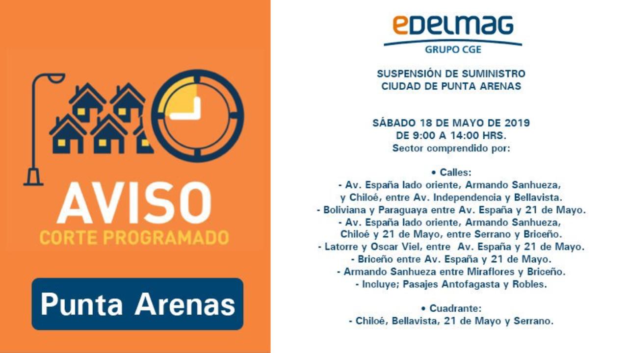 EDELMAG  informa corte programado en Punta Arenas el sábado 18 de mayo