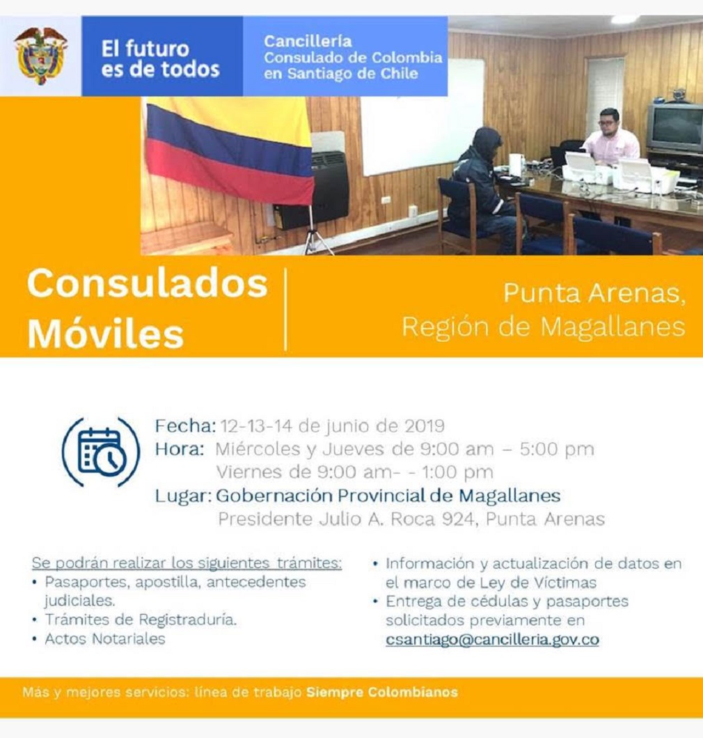 Consulado Móvil de la República de Colombia funcionará en Punta Arenas
