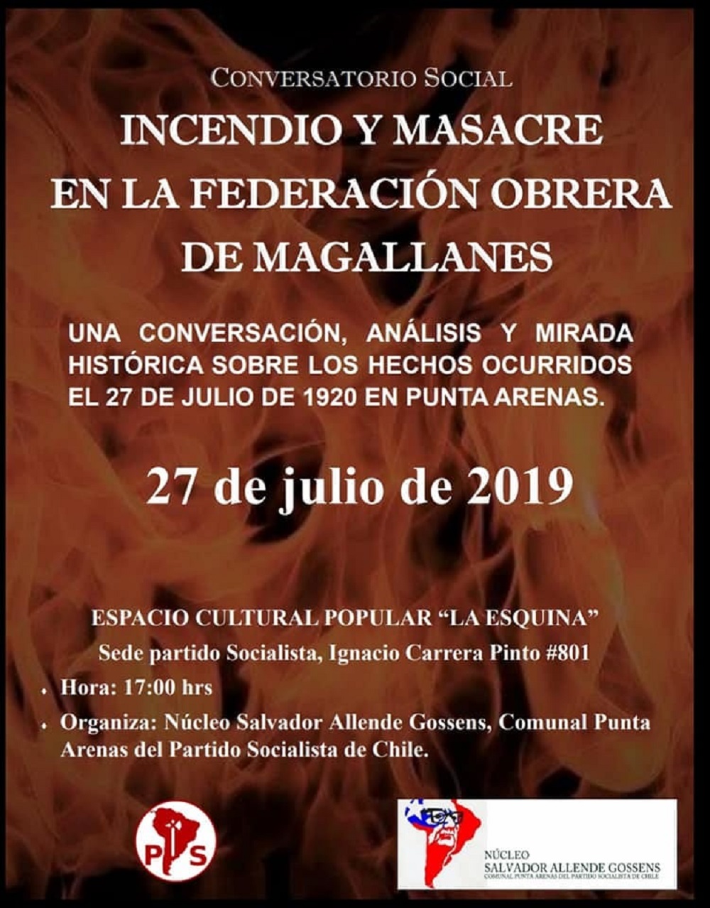 Conversatorio sobre el 27 de Julio se realiza esta tarde en la sede del Partido Socialista en Punta Arenas