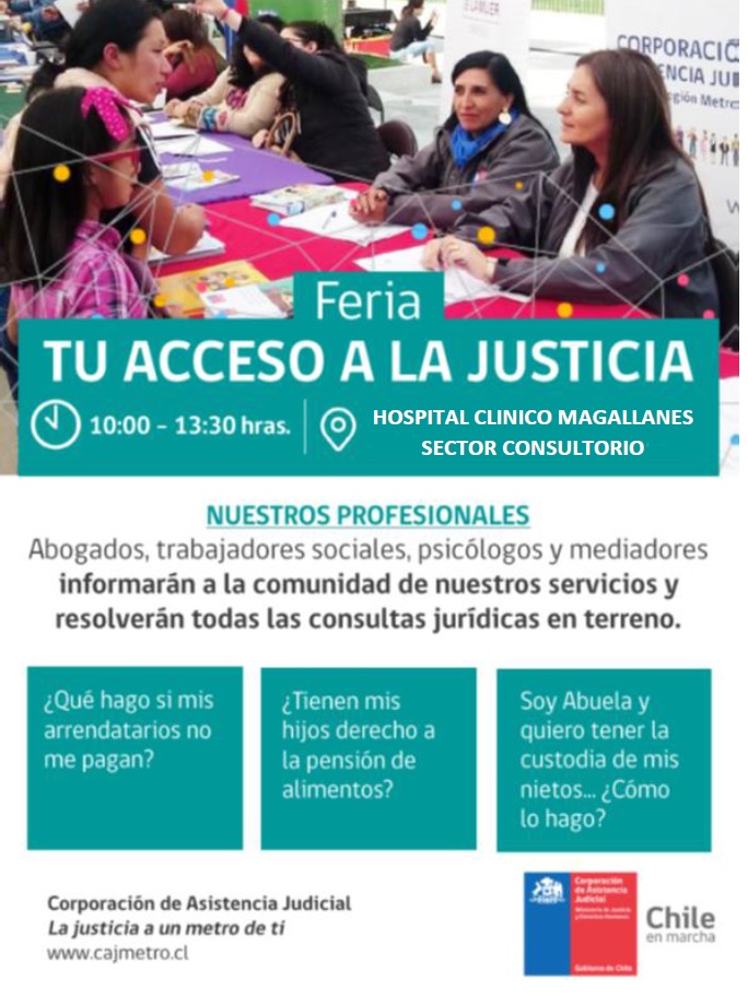 Corporación de Asistencia Judicial organiza una Feria de Servicios «Tu acceso a la Justicia» que se efectuará en el recinto del Hospital Clínico este miércoles