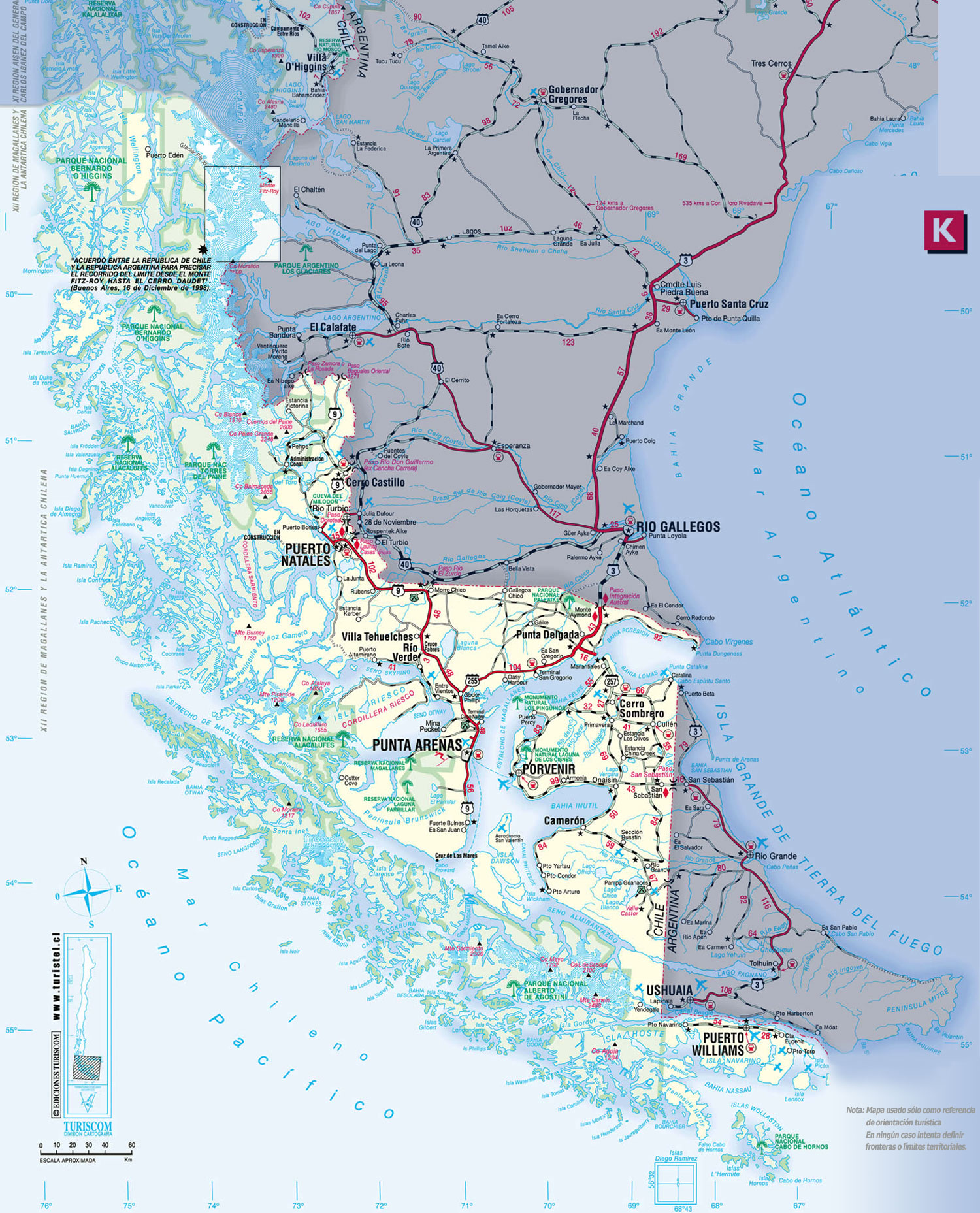 Estado de las rutas y condición meteorológica, región de Magallanes, 30 julio 2019