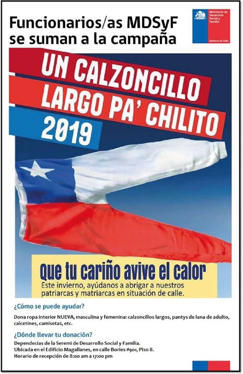 Ministerio de Desarrollo Social y Familia lanza campaña «Un calzoncillo largo pa’ Chilito»