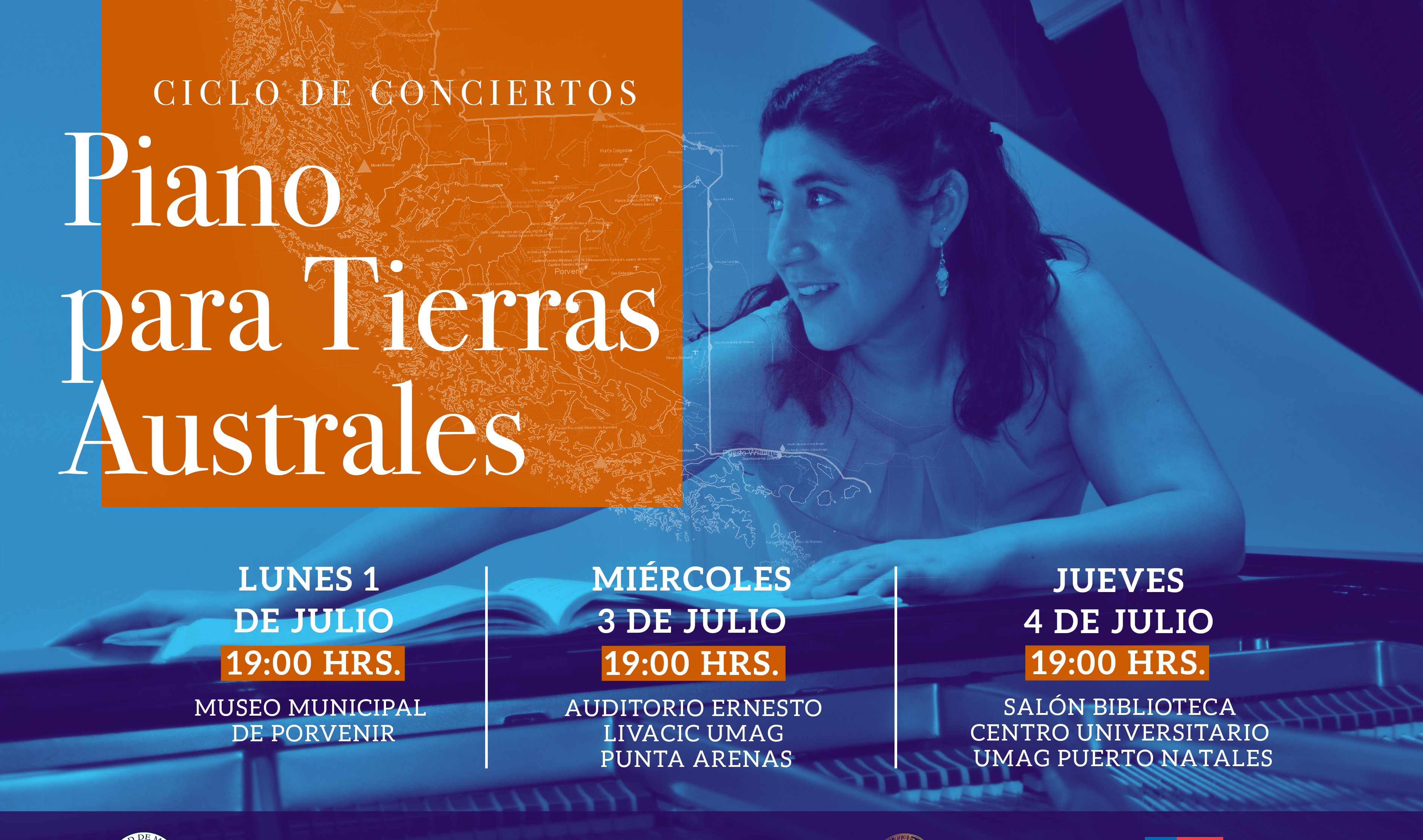 Concierto de piano en el Centro Universitario de la UMAG en Puerto Natales el jueves 4 de julio