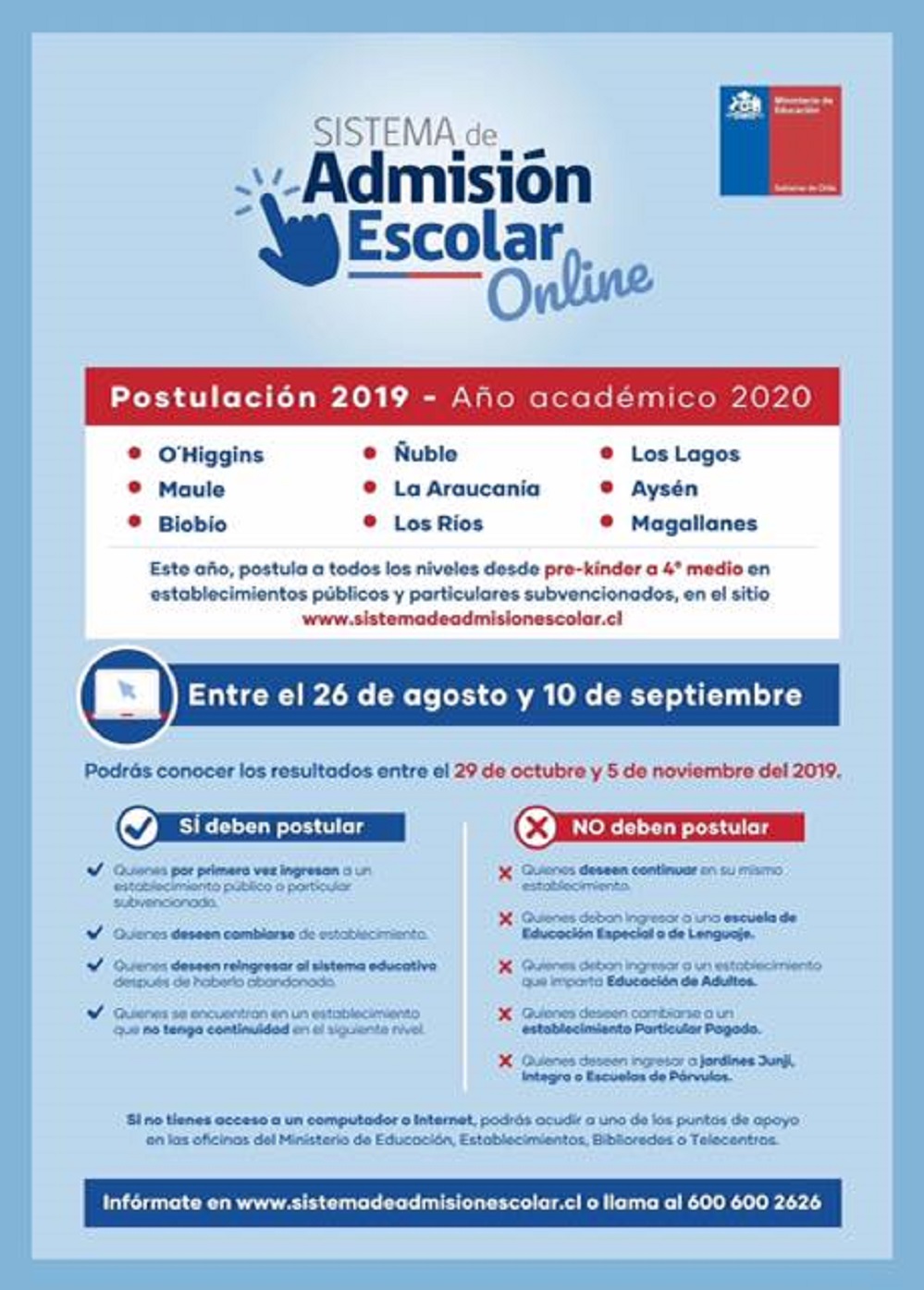 Desde el 26 de agosto está abierto el sistema online de Admisión Escolar en la región de Magallanes