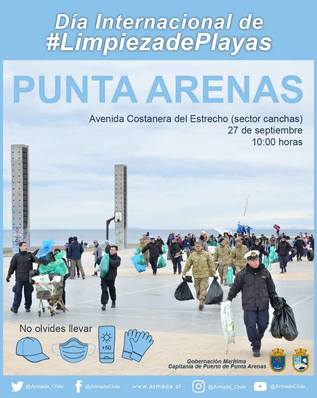 Gobernación Marítima de Punta Arenas invita a participar en limpieza de playas este 27 de septiembre