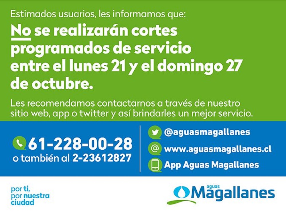 AGUAS MAGALLANES informa sobre suspensión de cortes programados durante la presente semana