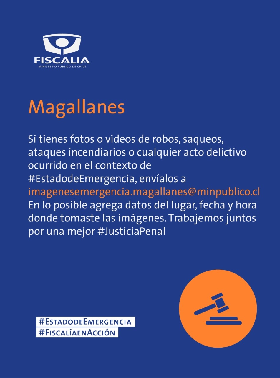 Fiscalía Regional de Magallanes habilita correo electrónico para denuncias en estado de emergencia
