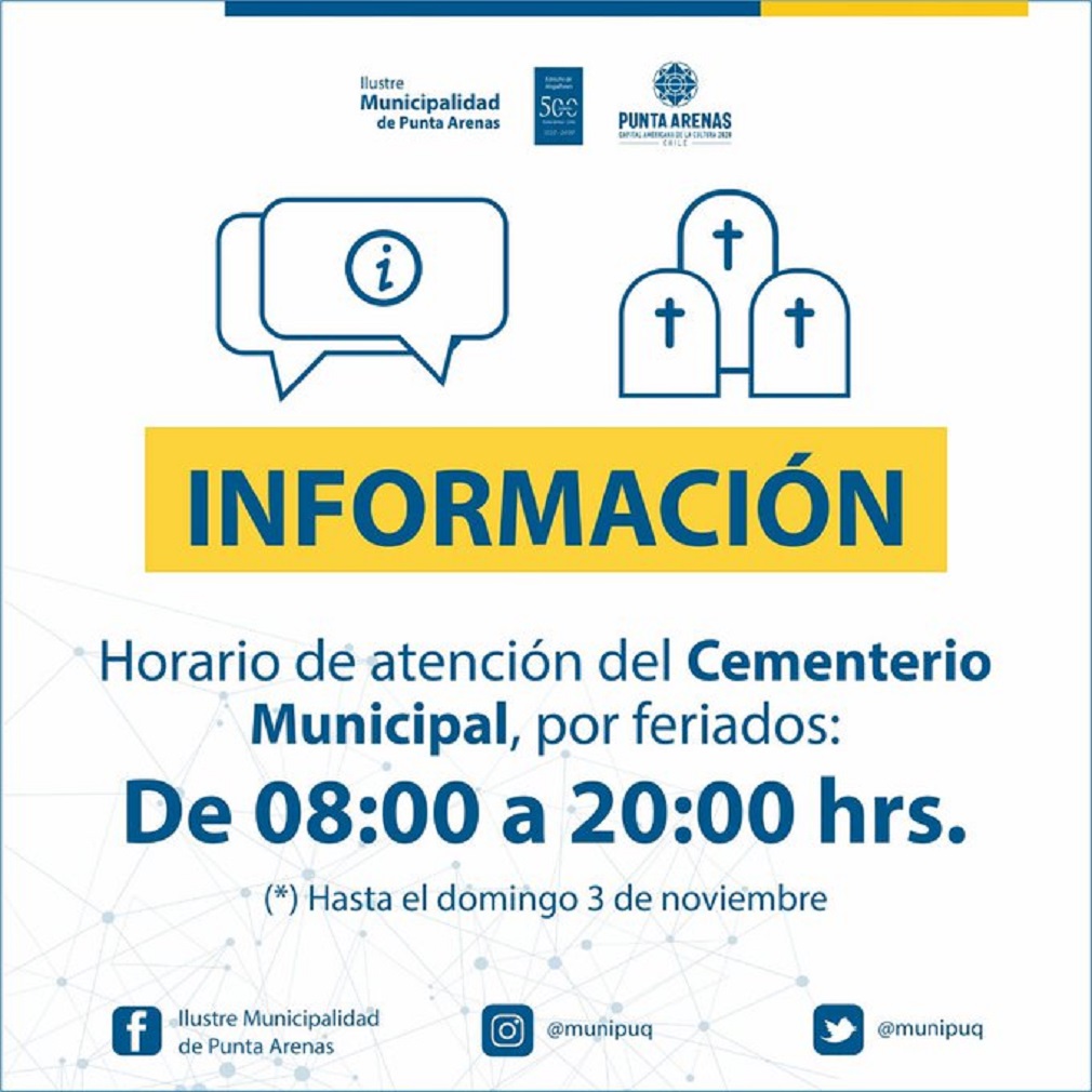 Horarios especiales del Cementerio Municipal de Punta Arenas hasta el domingo 3 de noviembre