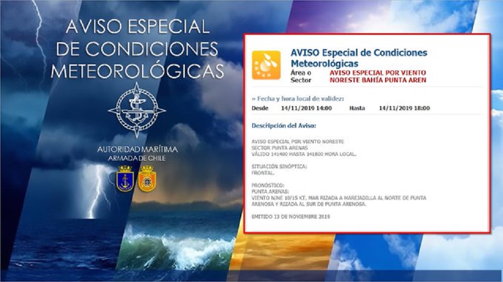Autoridad Marítima alerta de fuertes vientos este jueves 14  en Punta Arenas