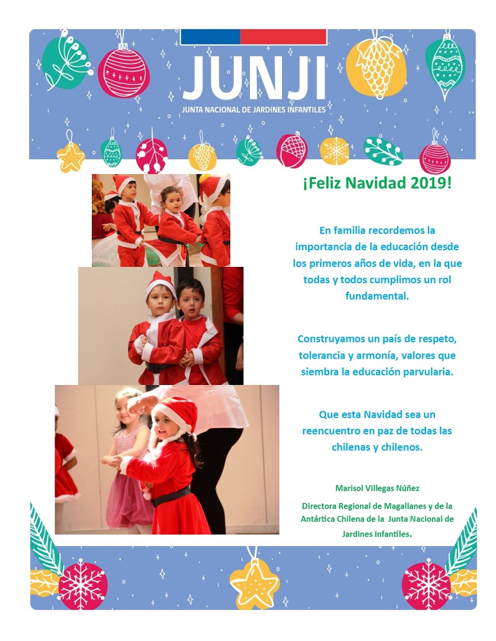¡Feliz Navidad les desea la JUNJI de Magallanes y de la Antártica Chilena!