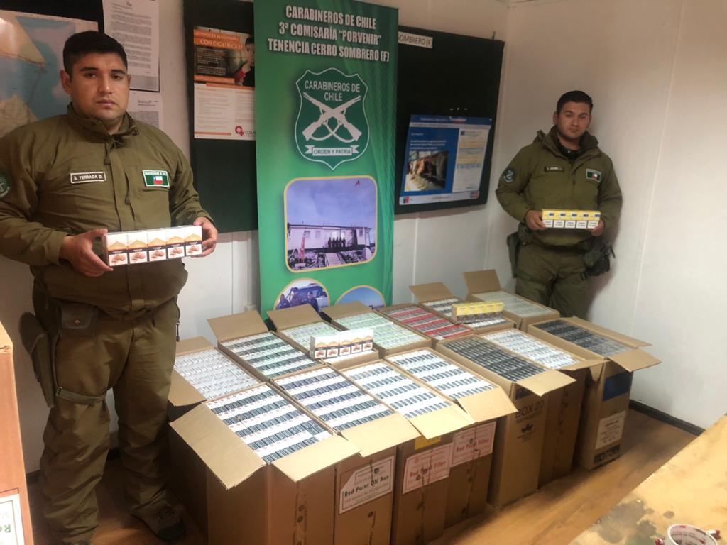 Nuevo decomiso en Tierra del Fuego: Carabineros de la Tenencia Fronteriza de Cerro Sombrero detuvieron a dos personas por contrabando de cigarrillos