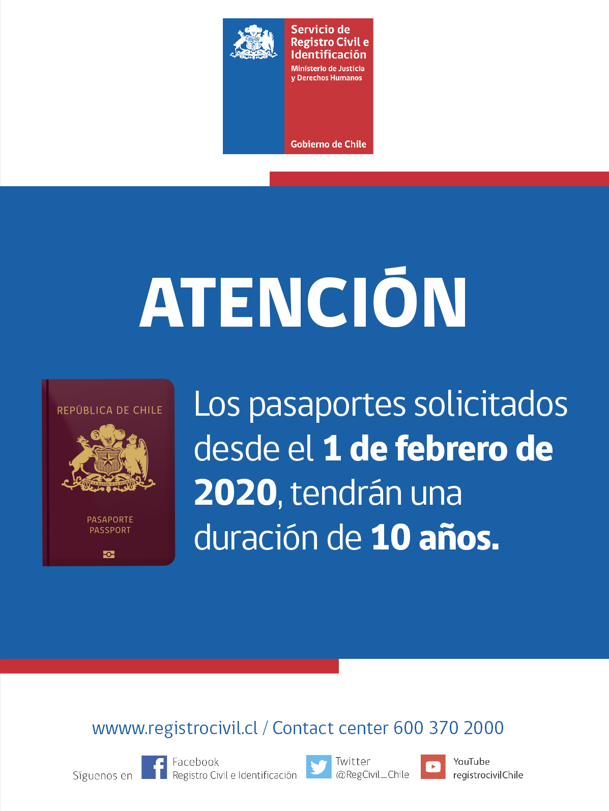 Servicio de Registro Civil e Identificación informa que Pasaporte tendrá una vigencia de 10 años