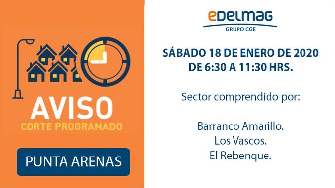 EDELMAG realiza hoy corte programado de suministro eléctrico en Punta Arenas