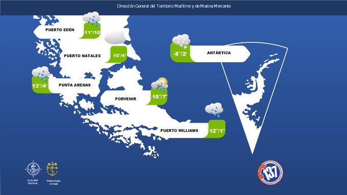 Nublado y chubascos es el pronóstico meteorológico en Magallanes, para este lunes 23 de marzo