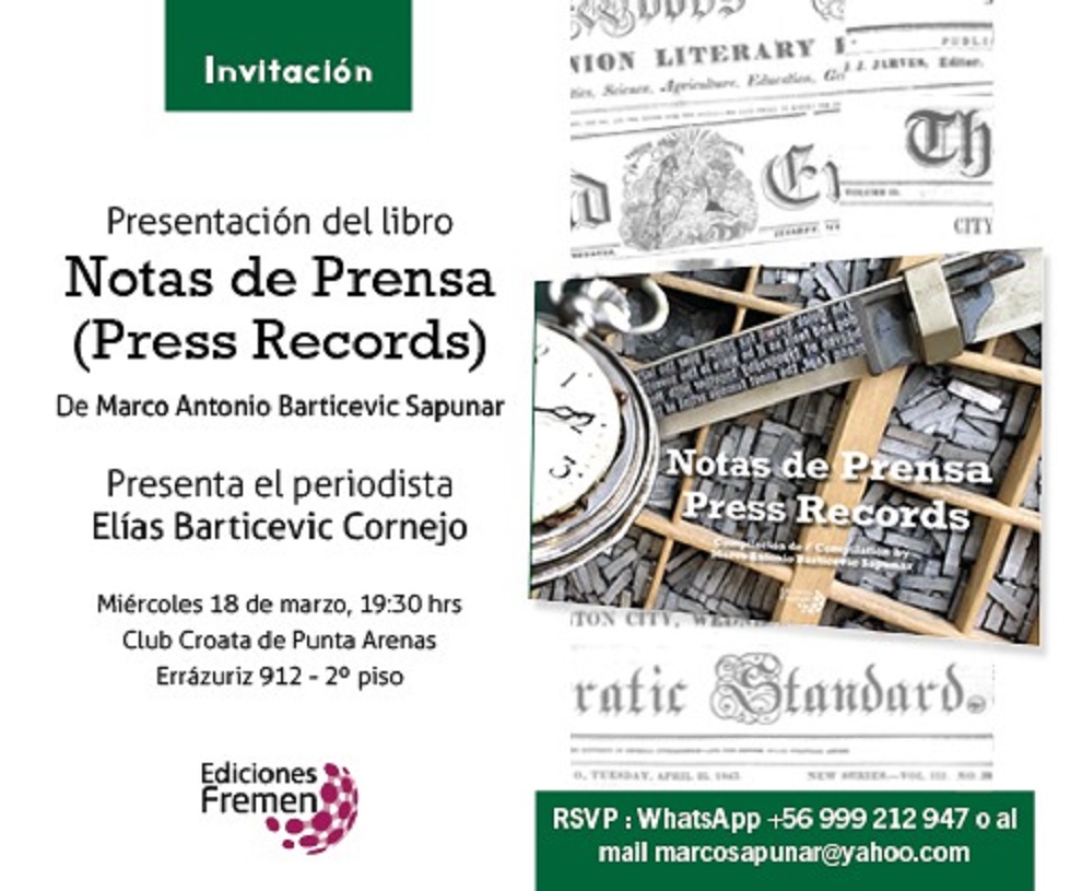 Marco Bartícevic presenta libro sobre la región de Magallanes en la prensa estadounidense entre los años 1836 y 1870