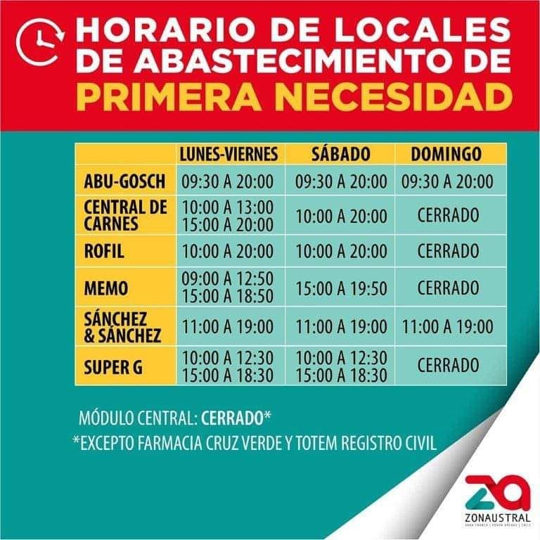 Horarios de atención en establecimientos de Zona Franca para expendio de artículos de primera necesidad