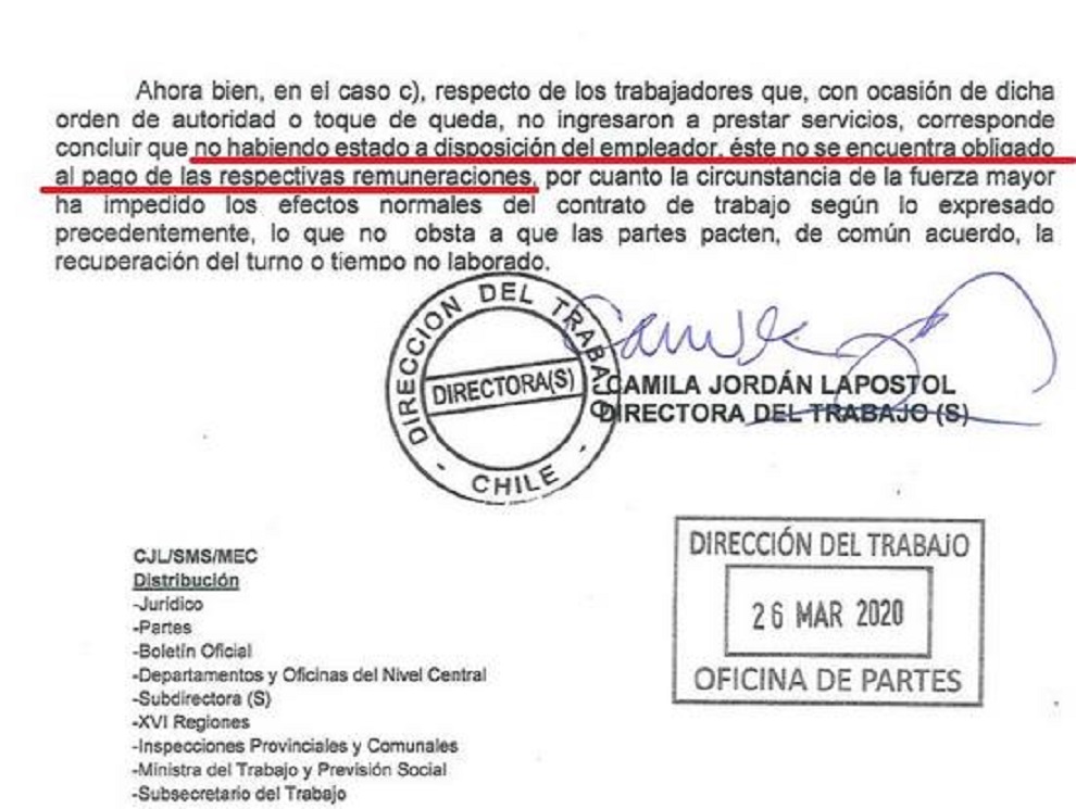 Trabajadores contratados que no se presenten a su trabajo por toque de queda, no tienen derecho a remuneración, según la Dirección del Trabajo – Texto del Dictamen