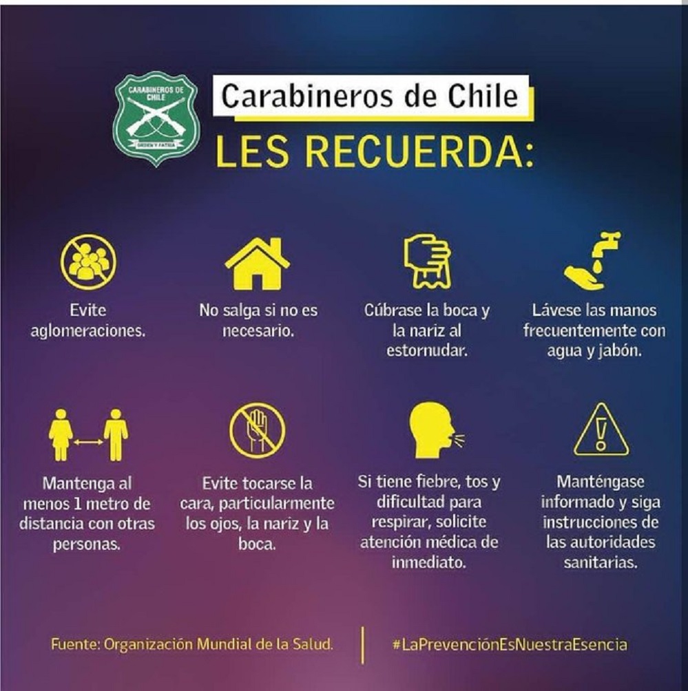 Carabineros recuerda medidas preventivas frente a epidemia de coronavirus