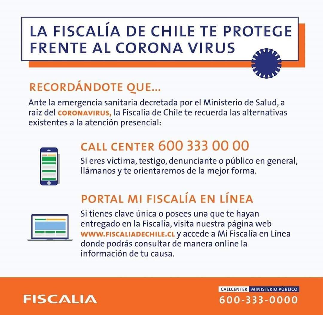 Fiscalía informa de opciones de atención al público ante emergencia por Coronavirus