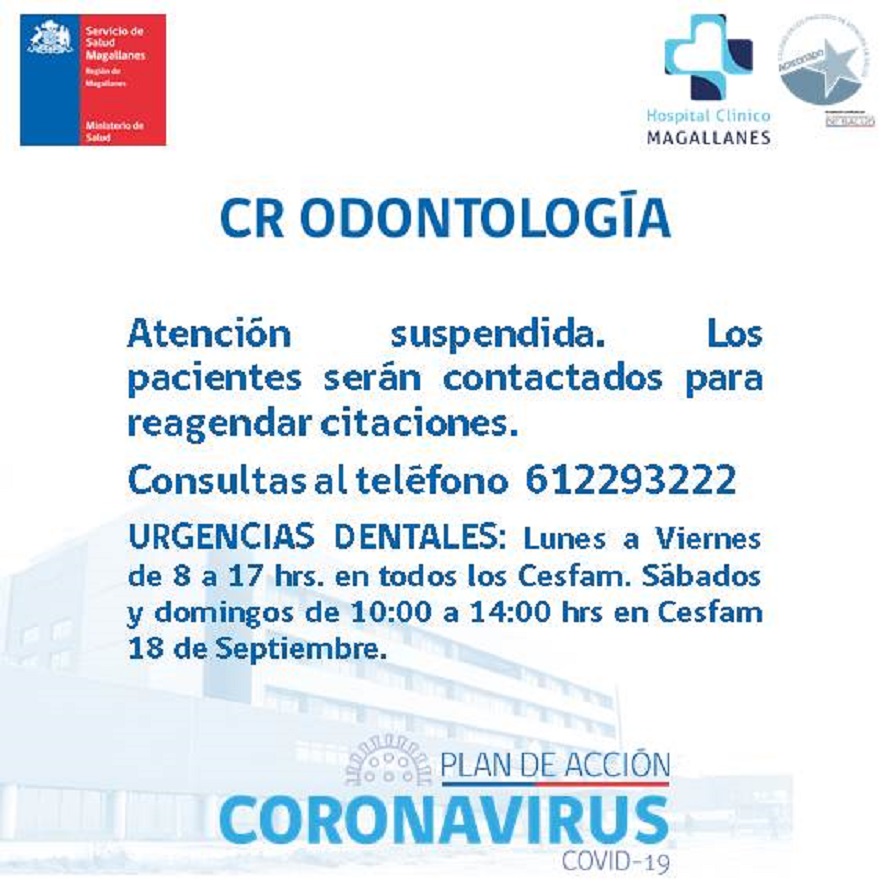 Hospital Clínico Magallanes informa suspensión de atenciones odontológicas