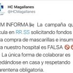Falsa campaña economica que buscaba la compra de mascarillas para el Hospital Clínico de Mgallanes fue difundida en redes sociales