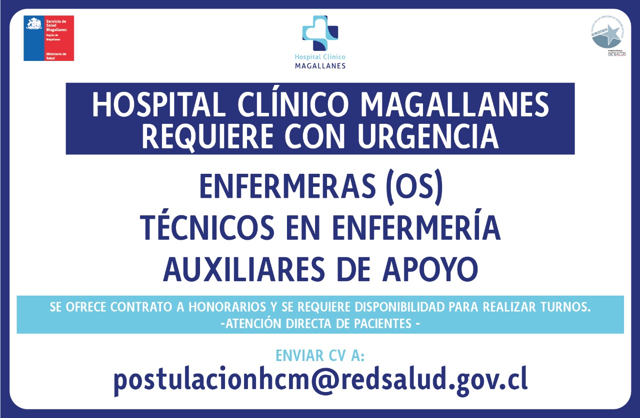 Hospital Clínico Magallanes requiere con urgencia personal de Salud