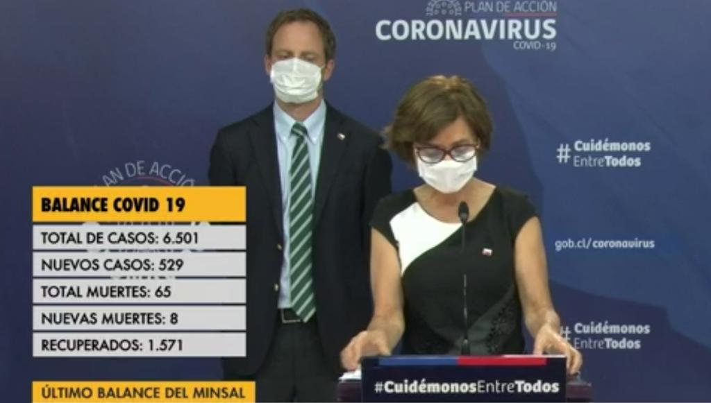 6.501 casos totales, 529 nuevos casos y 65 personas fallecidas por Covid19, informa el MINSAL, este viernes 10 de abril
