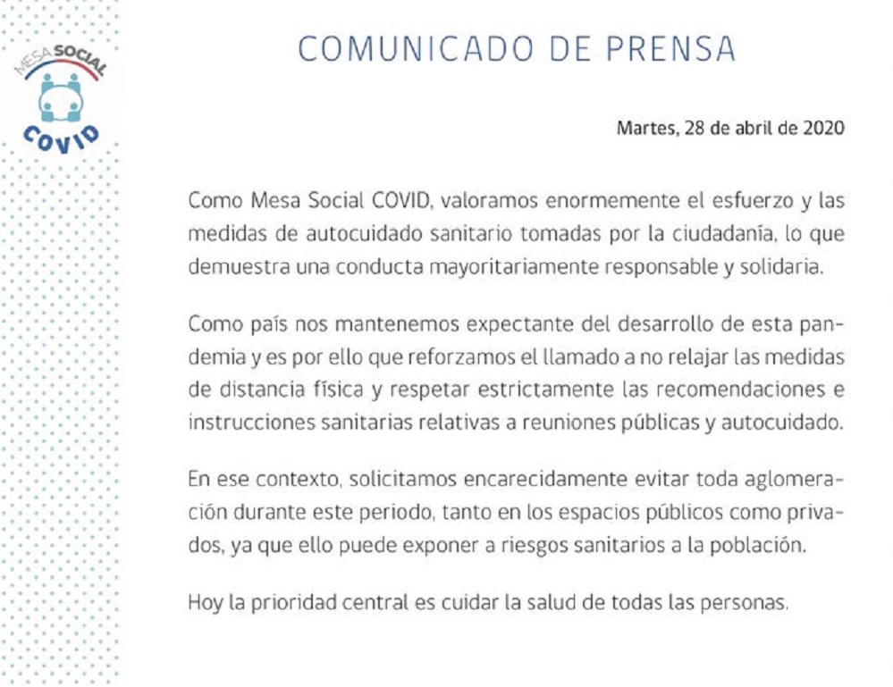 Mesa Social del Covid19 valora y llama a respetar medidas preventivas ante epidemia