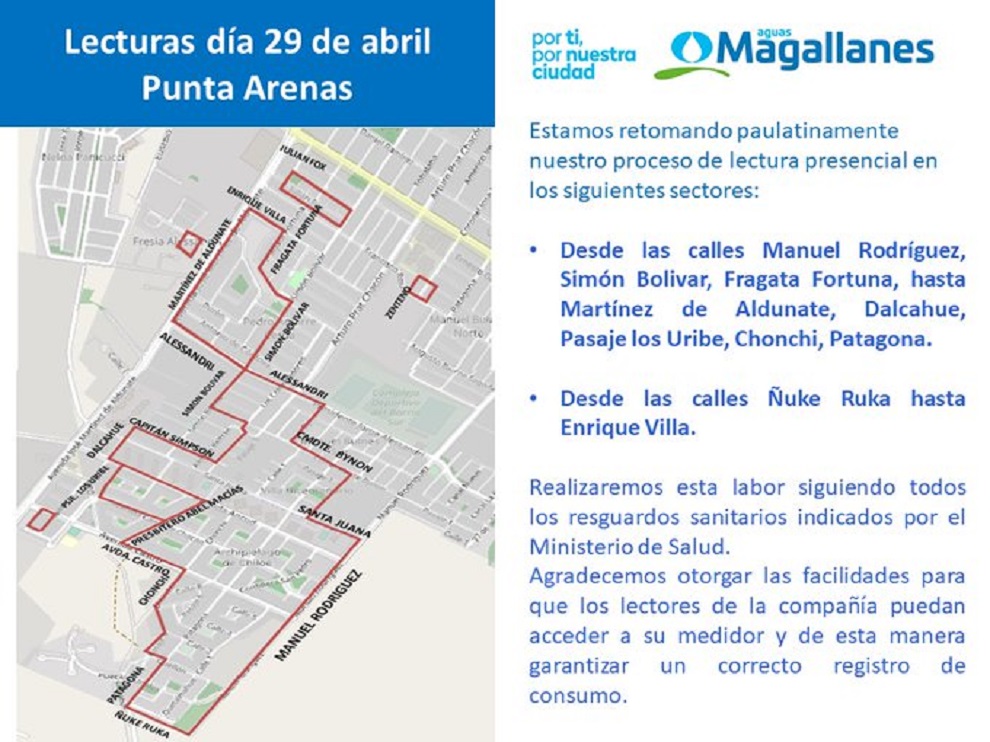 Aguas Magallanes informa que se están retomando las lecturas presenciales de medidores