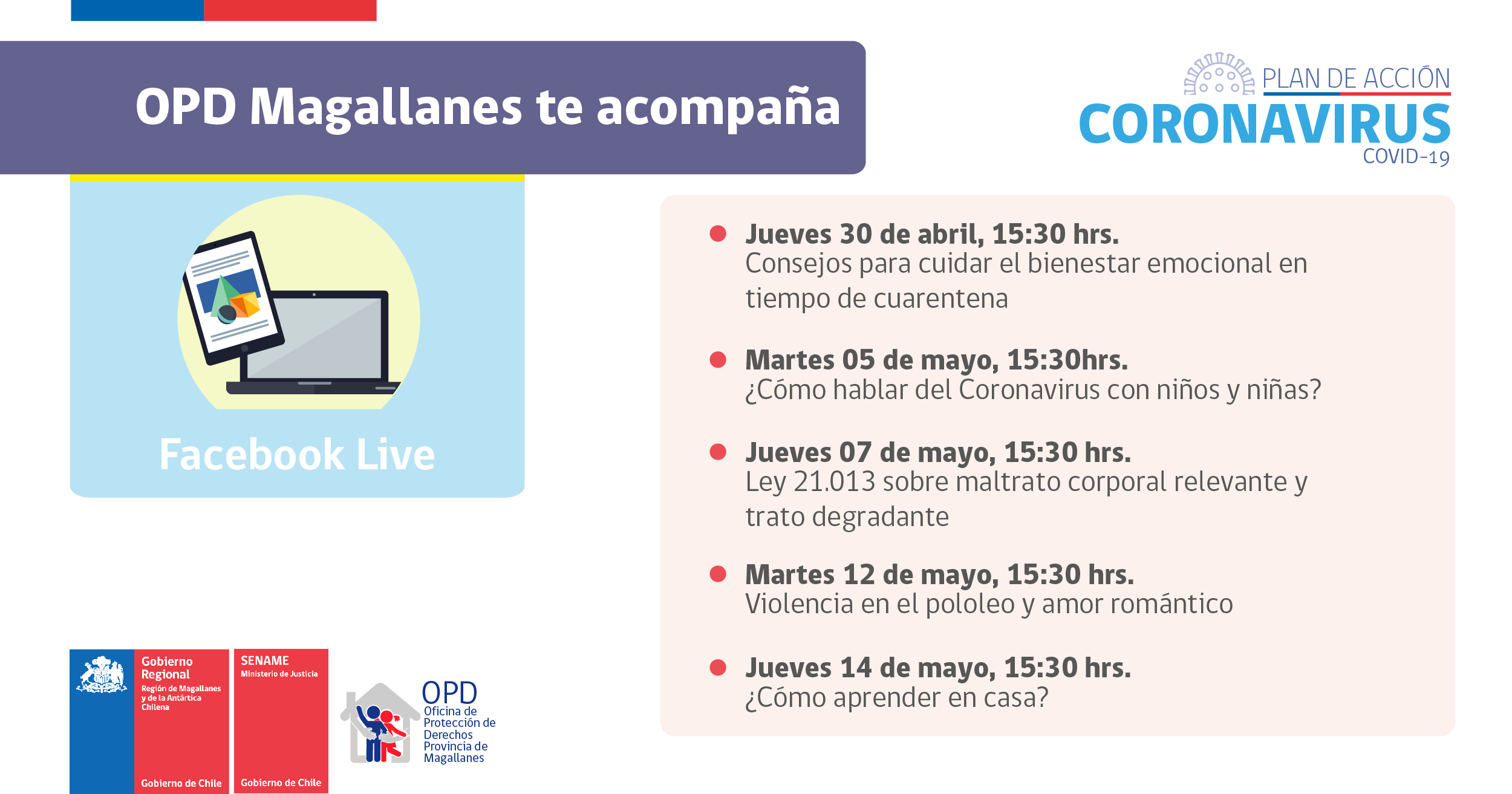 OPD provincial de Magallanes transmitirá a través de Facebook Live charlas de apoyo para padres