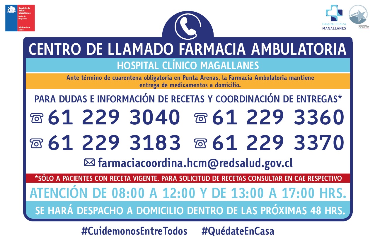Farmacia Ambulatoria del Hospital Clínico continuará entregando medicamentos a domicilio en Punta Arenas