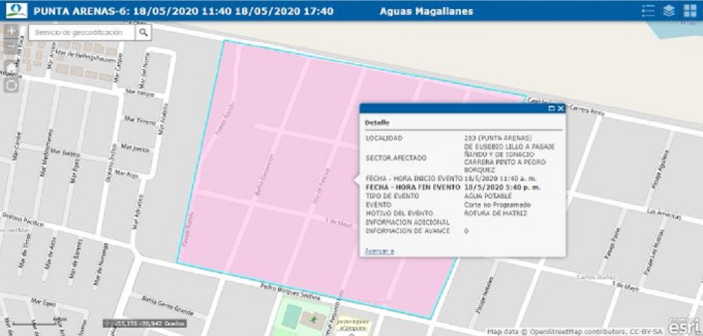 Corte por rotura de matriz informa AGUAS MAGLLANES en Punta Arenas