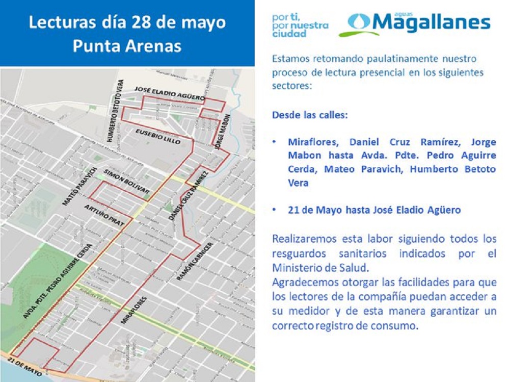 Este 28 de mayo Aguas Magallanes continúa lectura presencial de medidores en el sector sur de Punta Arenas