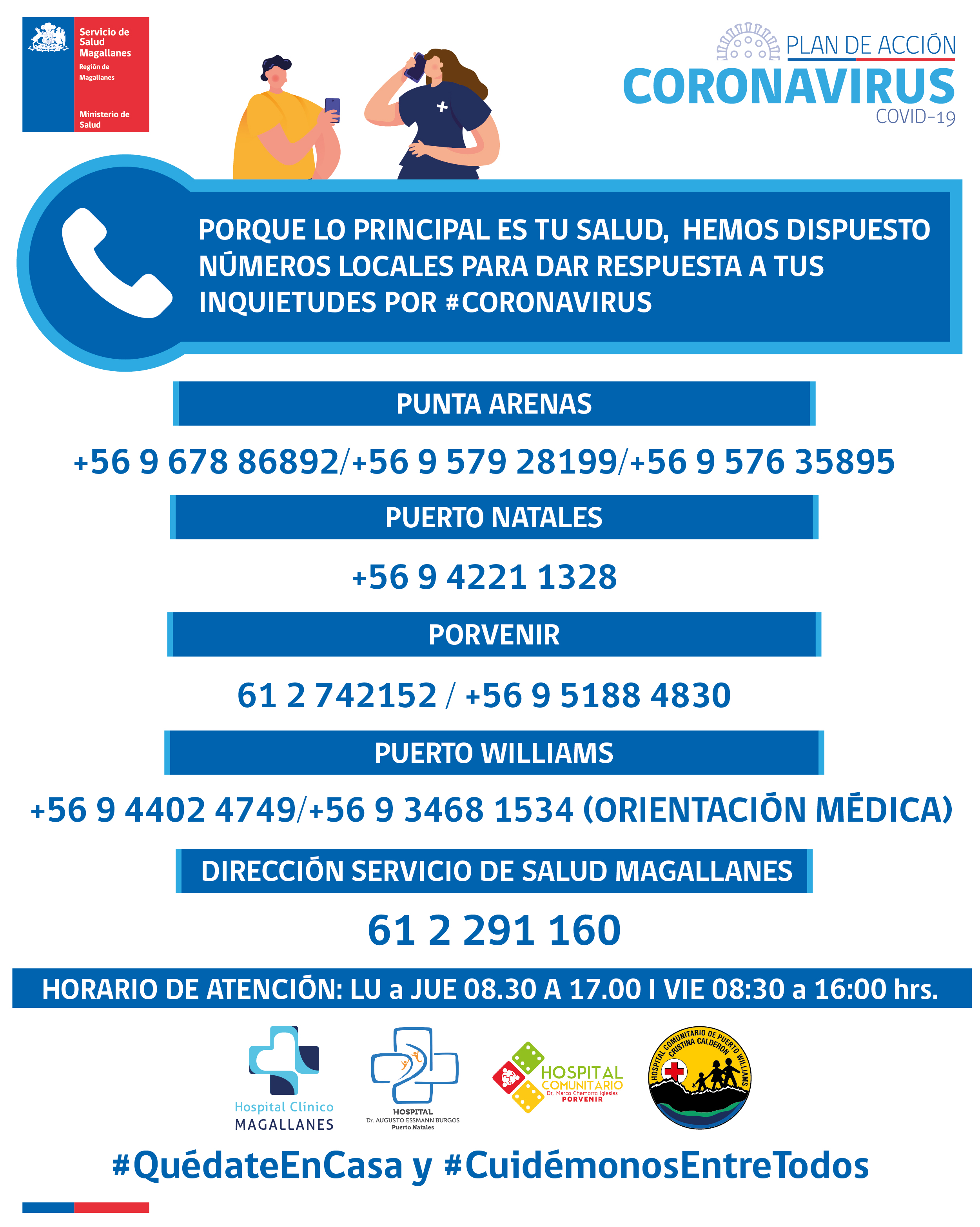 Establecimientos de Salud de la región de Magallanes implementan orientación y atención telefónica por Covid19