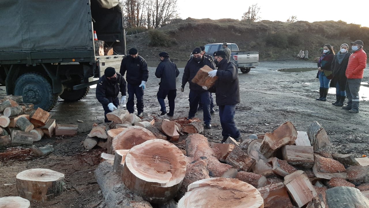 Personal de la III Zona Naval colaboró con el traslado de cortes de madera, para ayudar a población del sector El Andino de Punta Arenas