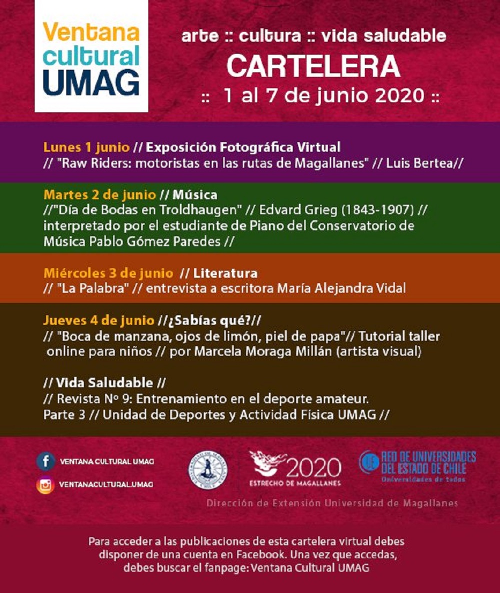 Cartelera Cultural de Magallanes: semana del 1 al 7 de junio de 2020